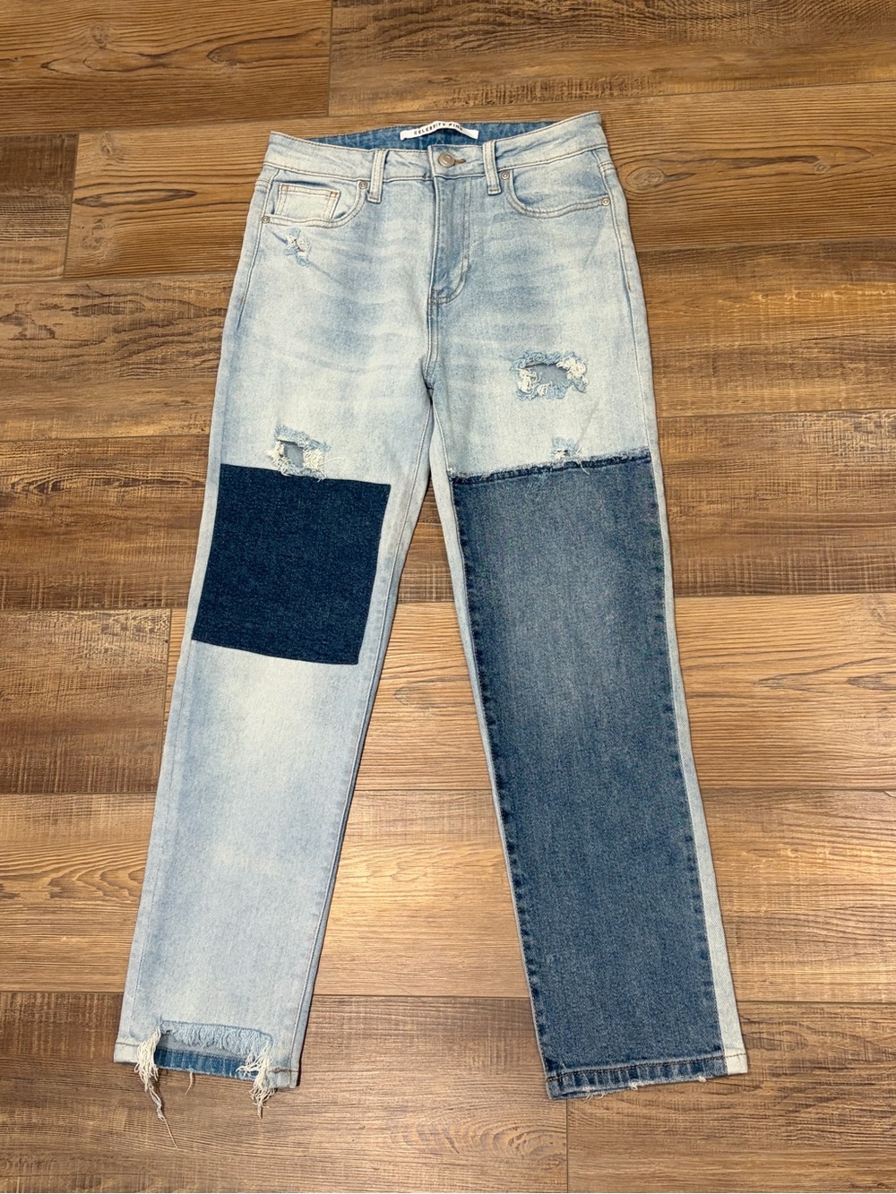 Celebrity Pink Light & Dark Blue Patchwork Straight Leg Jeans